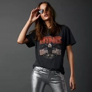 Anine Bing Black Distressed Vintage Graphic T-Shirt with Eagle Print Size XS